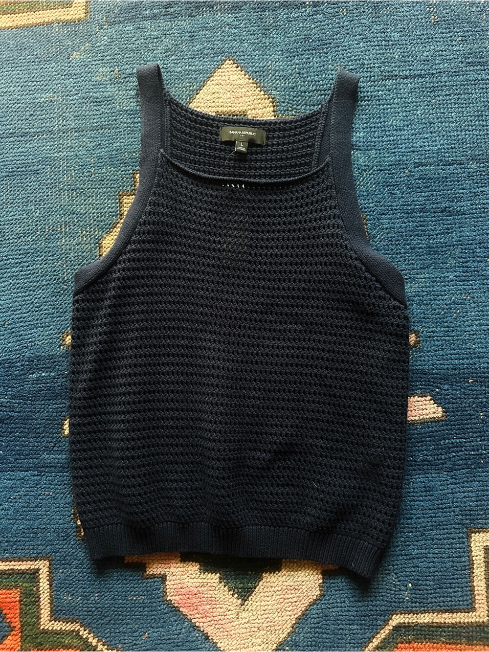 Banana Republic Navy Open-Weave Knit Tank